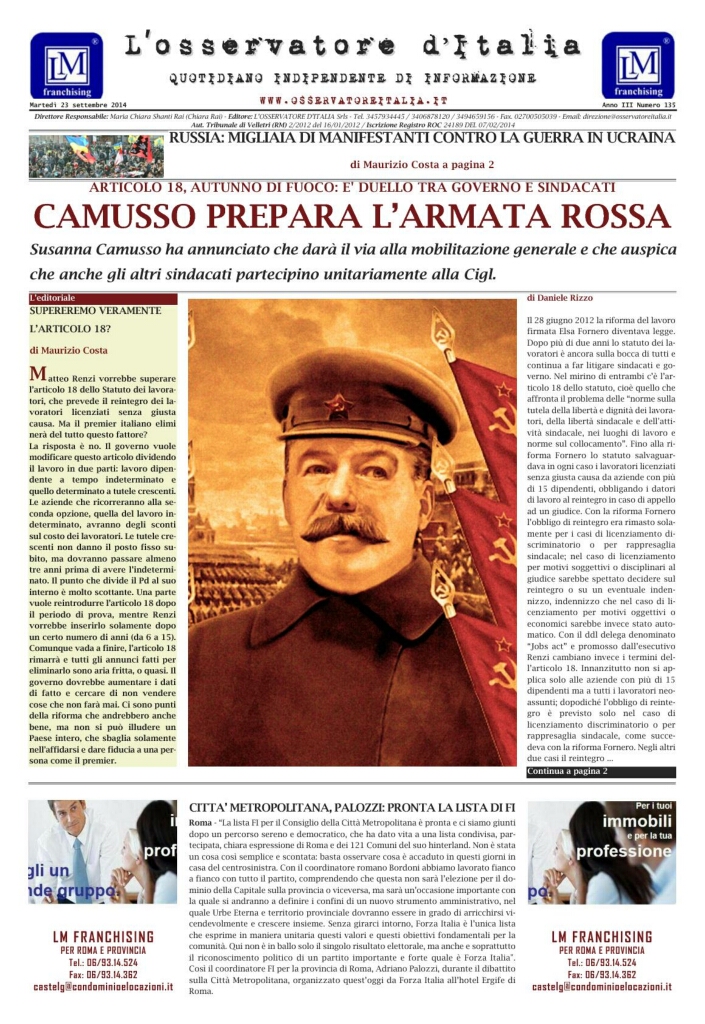 L'osservatore d'Italia edizione del 23 Settembre 2014